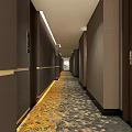 Elegant Hotel Corridor Interior Design With Warm Lighting Floral Carpet And Wooden Walls