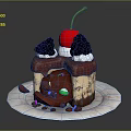 Tasty Cake With Cherry Blackberries Cream Sliced Piece And Colorful Sprinkles On White Plate