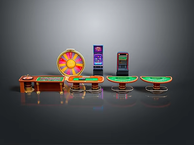 Casino Themed Decorative Items Including Roulette Wheel And Slot Machine Models 3d model