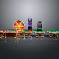 Casino Themed Decorative Items Including Roulette Wheel And Slot Machine Models