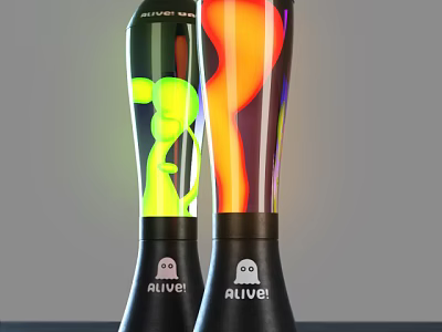 Colorful Illuminated Alien-shaped Lamps with Black Base and Alive Logo Design 3d model