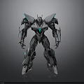 Sci Fi Mechanical Robot With Gray Armor Blue Glowing Lines And Complex Structure