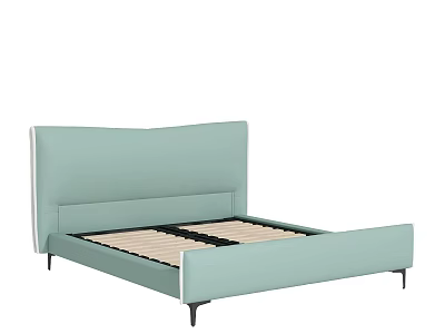 Modern Light Green Double Bed With Upholstered Headboard And Black Legs 3d model