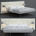 Double Bed With Upholstered Headboard And Gray Bedding Table Lamps 3d model
