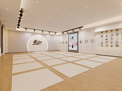Spacious Fitness Training Studio With Mat Layout And Lighting 3d model