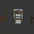 Green Upholstered Armchair Blue White Seat Wooden Back And Brown Metal Leg Chairs