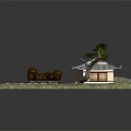 Traditional Chinese Ancient Architecture With Brown Pots Small Pond Pine Tree Grass And Stone Path