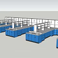 Blue Functional Worktables With Shelves Drawers And Cabinets For Laboratory Workspace 3d model