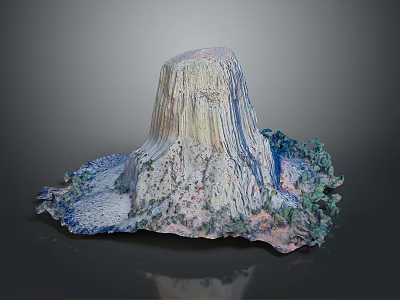 Garden Landscape Design Featuring Stump Shaped Decorative Element Surrounded By Green Plants And Blue Areas 3d model