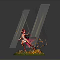 Red Haired Female Character In White Outfit Dancing On Green Base With Falling Autumn Leaves