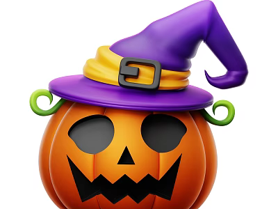 Halloween Decorative Ornament Set with Pumpkin Purple Wizard Hat Yellow Band Green Curved Decorations 3d model