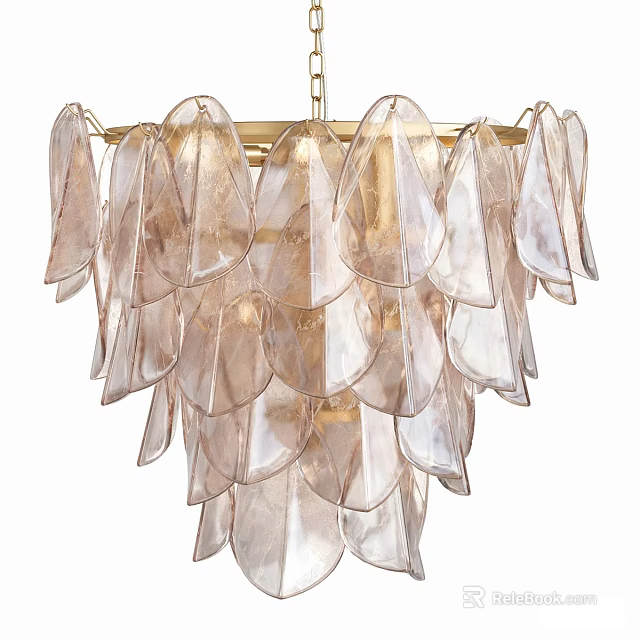 Stylish Elegant Transparent Glass Petal Chandelier With Layered Pendant Hanging Design 3d model 