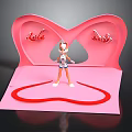 Pink Butterfly Shaped Stage Scene With Cartoon Character Heart Ring And Logos