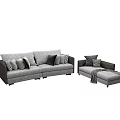 Gray Sofa Set With Multiple Decorative Pillows Ottoman And Throw Blanket 3d model