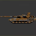 Modern Military Tank With Orange Camouflage Tracked Wheels And Front Cannon