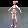 Game and Movie Character With Pink Hair White Top Red Heart Denim Shorts Red Boots