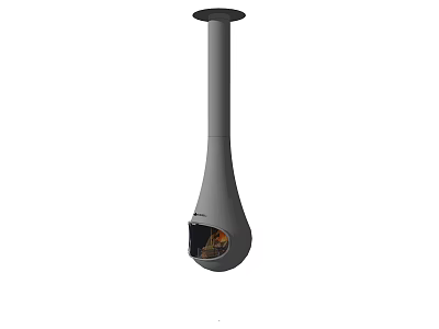 Modern Hanging Fireplace Design With Gray Metal Structure And Warm Flame 3d model