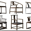 Modern Chinese Style Wooden Lounge Chairs With Curved Armrests And Different Backrest Designs