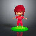 Cartoon Character With Red Hair And Red Outfit Standing On Green Base Platform