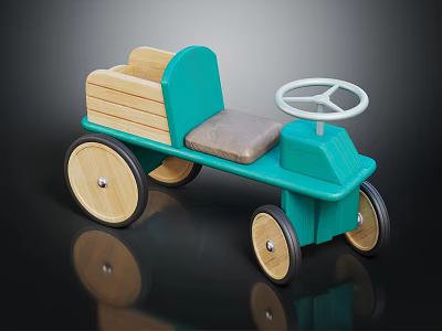 Kids Wooden Toy Car With Steering Wheel Seat And Four Wheels For Children 3d model
