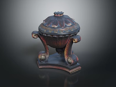 Ornate Decorative Furniture Piece With Carved Lid And Intricate Decorative Legs 3d model