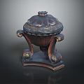 Ornate Decorative Furniture Piece With Carved Lid And Intricate Decorative Legs
