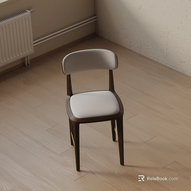 Modern Minimalist Dining Chair With Dark Wooden Frame And White Upholstered Seat In Bright Room 3d model 