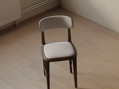 Modern Minimalist Dining Chair With Dark Wooden Frame And White Upholstered Seat In Bright Room 3d model