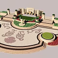 Elegant Garden Ornaments Featuring Circular Paved Area Patterned Design Lawn And Sculptures 3d model