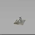 Stone Lion Statue Standing on Stone Platform with Gravel and Slab Base