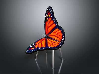 Butterfly Shaped Chair With Orange Black Wings And Metal Legs Design 3d model