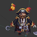 Cartoon Pirate Game Character With Front Back Views Skull Logo Scimitar And Parrot