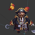 Three-Shading Two-Shading Q Version Pirate Ship Long Bearded Crew Parrot Cartoon Style European and American Style Hand-painted Characters 3d model