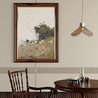 French Middle Style Decorative Painting French Dining Table and Chair Chandelier Ornaments 3d model