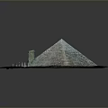 Detailed 3D Pyramid Model with Green Grass and Surrounding Structures on Platform