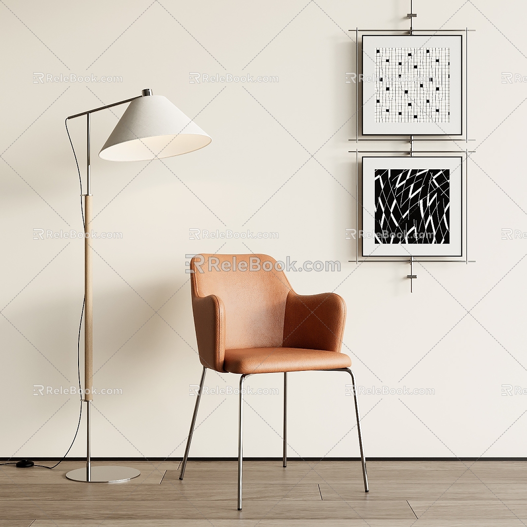 Leather single chair floor lamp decorative painting 3d model