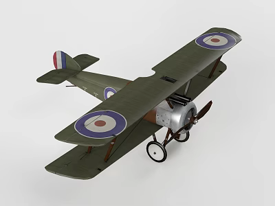 Vintage Green Biplane Passenger Plane with Bullseye Markings on Wings and Spiral Propeller 3d model