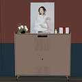 Modern Light Colored Sideboard With Decorative Items And Pink Blue Wall Background 3d model