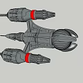 Sci Fi Spaceship With Black Red Details Flying In Blue Sky With White Clouds