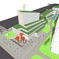 Modern Urban Commercial Street Design With Contemporary Buildings Trees And Pedestrians