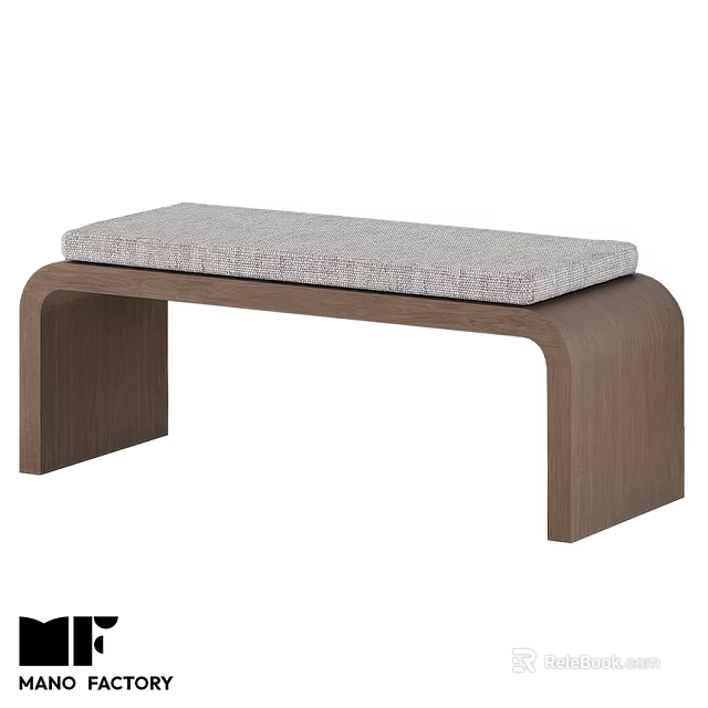 Modern Wooden Sofa Bench With Gray Upholstered Cushion And Curved Frame Design 3d model 