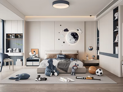 Cozy Kids Room Interior With Moon Star Wall Decor Stuffed Animals Bed And Toys 3d model