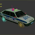 APC Marked Police Car With Emergency Lights Blue Stripes And 072 Number