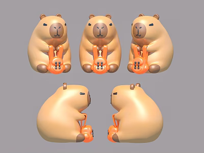 Adorable Beige Cartoon Animal Inflatable Models With Orange Items In Multiple Angles 3d model