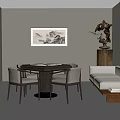 Modern Interior Design With Dining Table Chairs Sofa Wall Painting And Sculpture 3d model