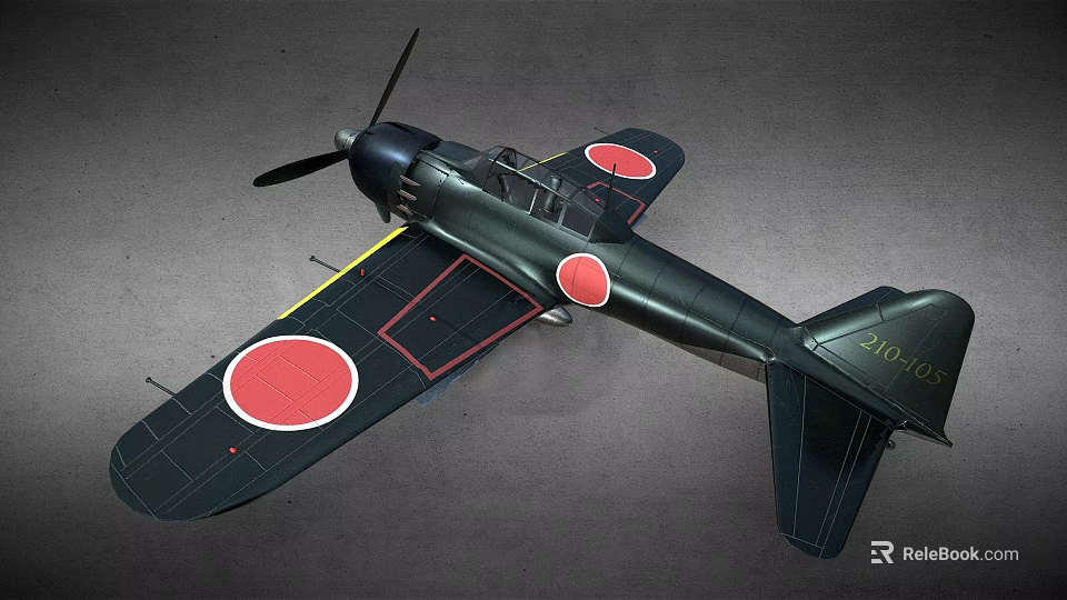 Black Vintage Airplane Model With Red Circle Markings And Propeller 3d model 