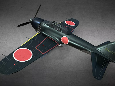Black Vintage Airplane Model With Red Circle Markings And Propeller 3d model