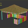 Wooden Outdoor Pavilion With Thatched Roof Lattice Panels And Slender Support Columns