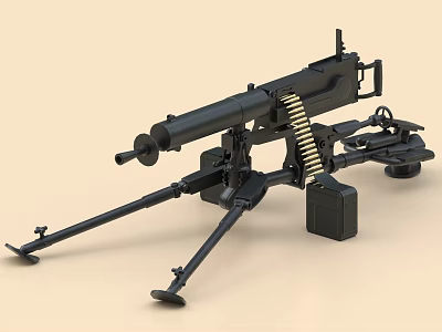 Military Heavy Machine Gun Model With Ammunition Belt And Tripod 3d model