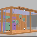 Orange Container Interior With Pink Green Claw Machines And Basketball Hoops